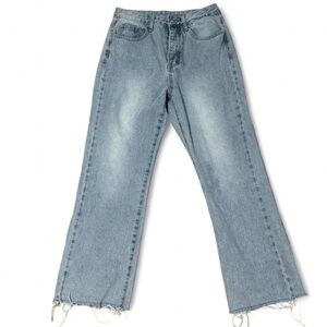 PRINCESS POLLY Denim Jeans Straight High Rise Button Fly Frayed‎ Ankle Size 4